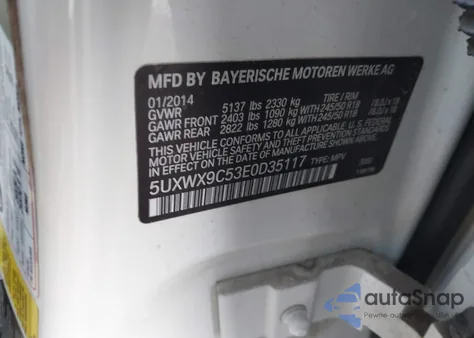 2014 BMW X3 xDrive28I из США, поврежденный, VIN 5UXWX9C53E0D35117